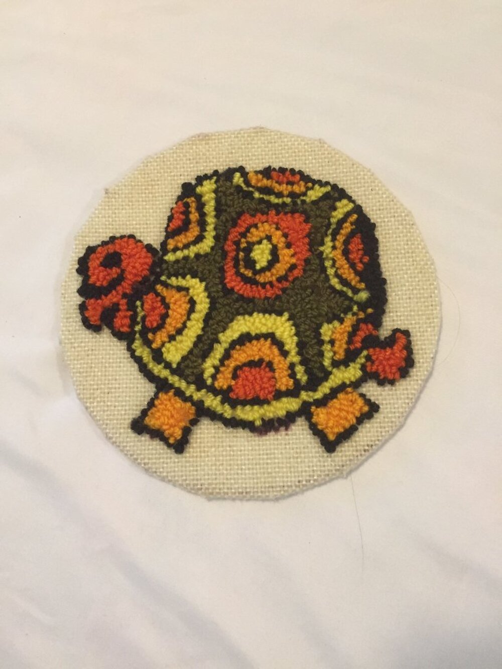 Vintage 8" Handmade Turtle on Cardboard 1974 w/Gift Inscription on Back
